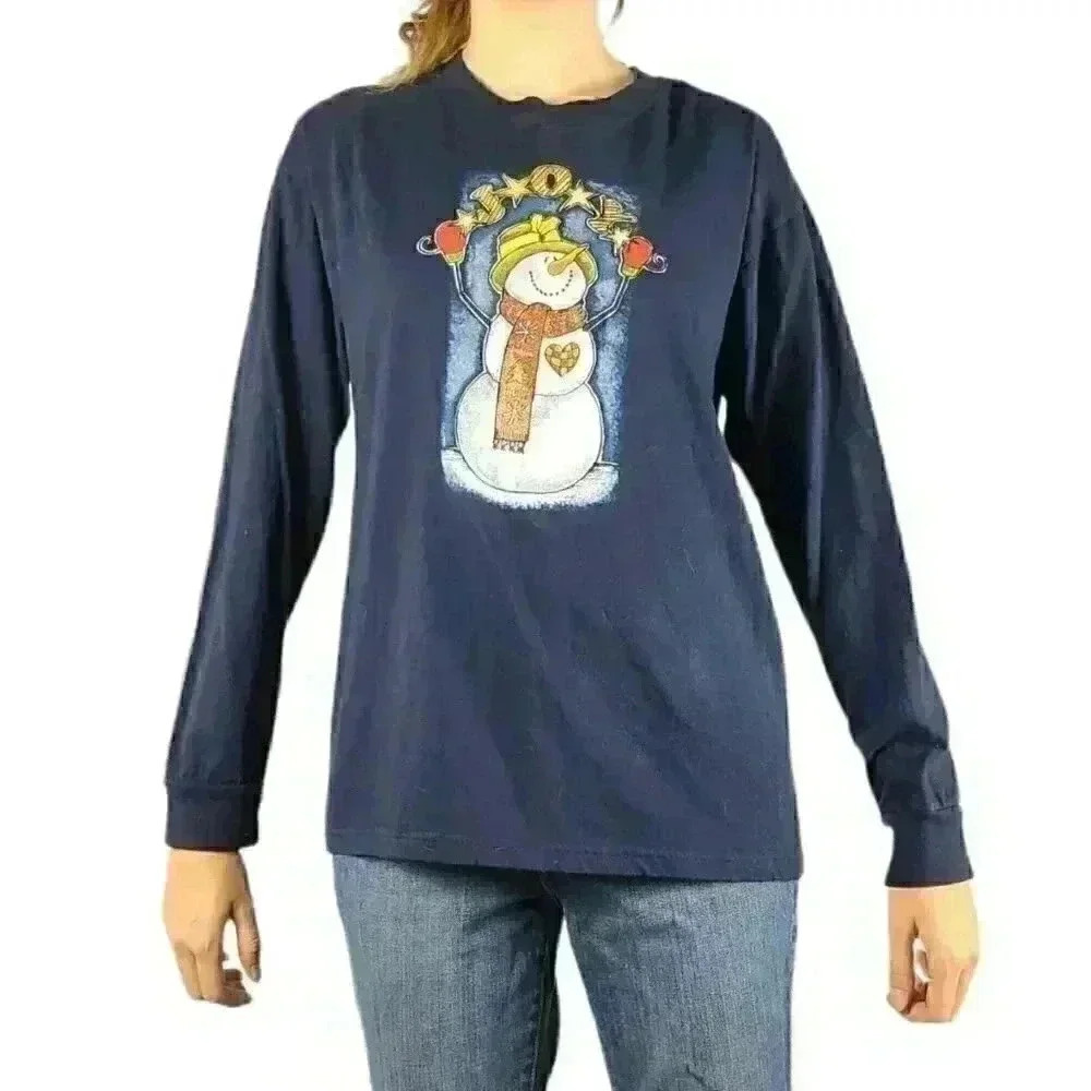 Authetic Classics Joy Holiday Christmas Snowman Long Sleeve Shirt